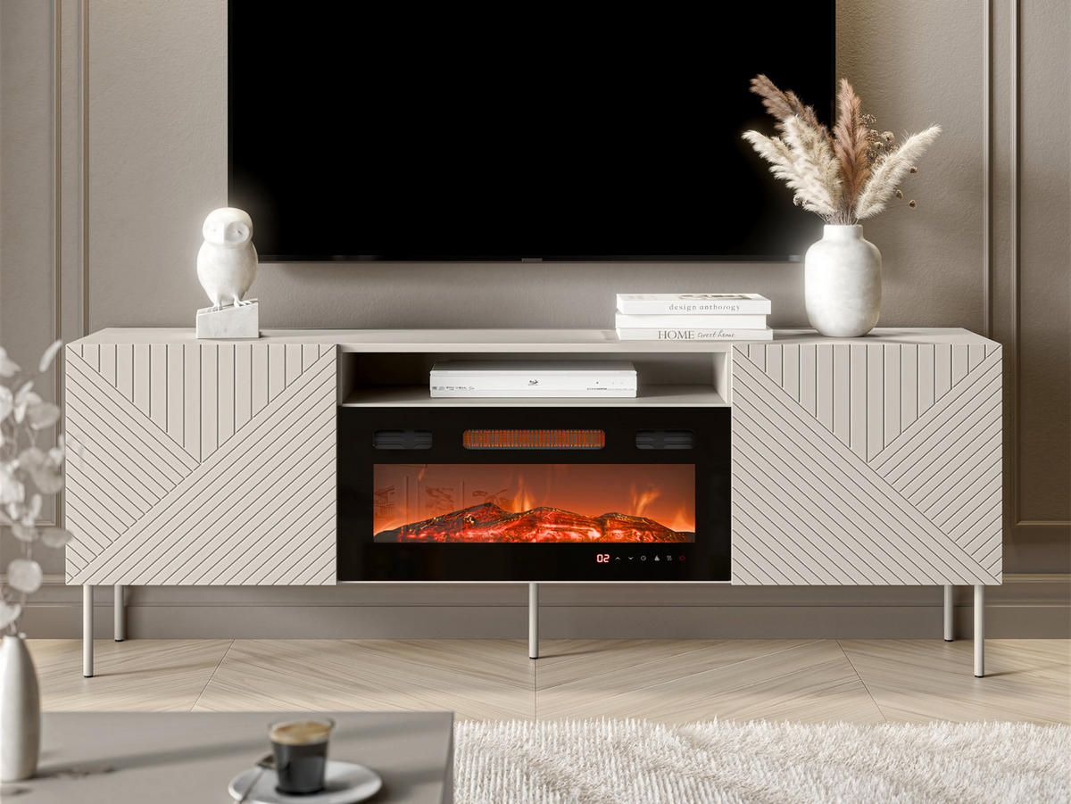 TV-LOWBOARD Art Deco Cashmere 190 EF II mit Kamin - Kaschmir, Holzwerkstoff/Metall (191/68/40cm) - MIRJAN24