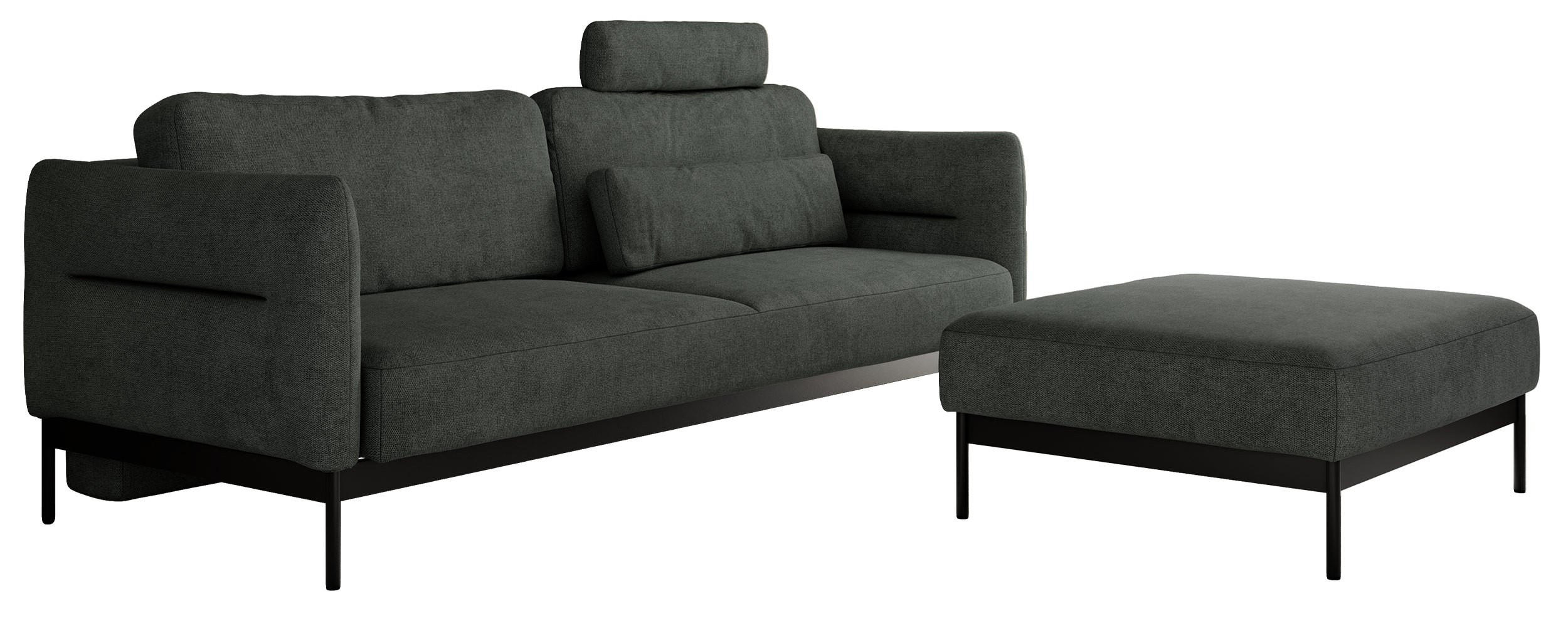 SCHLAFSOFA SALENTO Dunkelgrau Struktur - Dunkelgrau/Schwarz, Textil/Metall (221/82/193cm) - MKS