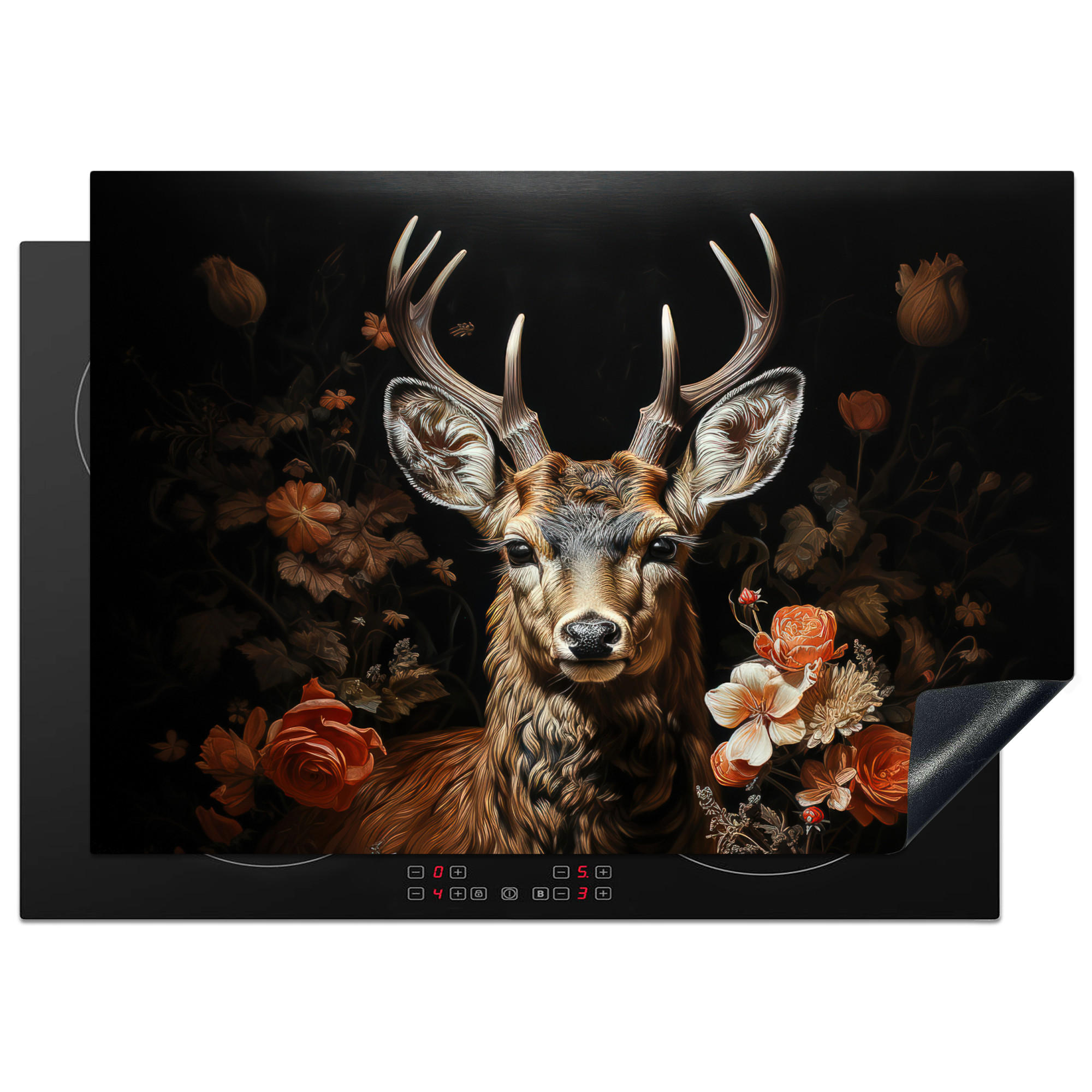HERDABDECKPLATTE Hirsch - Tier - Blumen - Natur - Botanisch 75x52 cm - Kupferfarben, Kunststoff (75/0.2/52cm) - MuchoWow