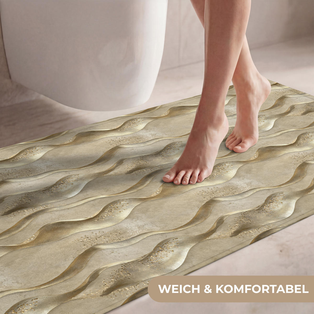 WC PŘEDLOŽKA Vlny - vzor - zlaté 120x60 cm - barva mosazi, textil/plast (120/1cm) - OnlyWow