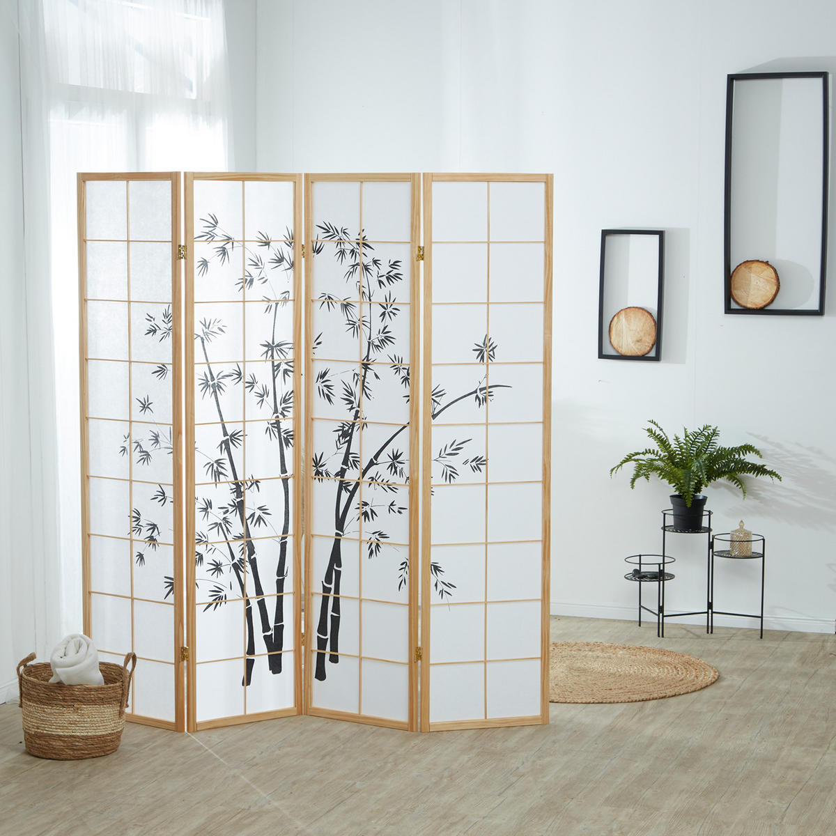 PARAVENT 4-tlg. 176/179 cm Braun Bambusmuster - Braun, Holz (176/179/2cm) - Homestyle4u