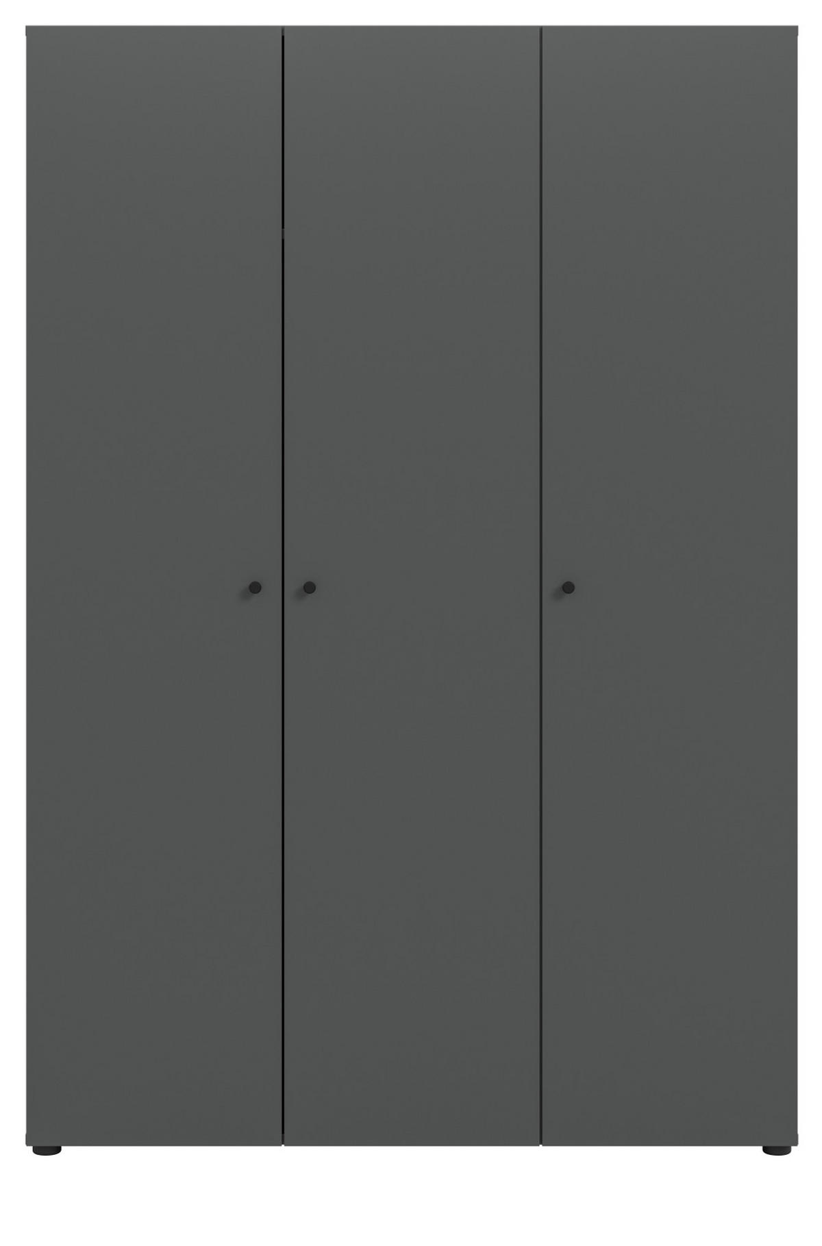 KLEIDERSCHRANK grau 3-türig 120 cm, Drehtürenschrank mit Kleiderstange - Schwarz/Grau, Holzwerkstoff/Kunststoff (120/176/51cm) - Inn.Furn