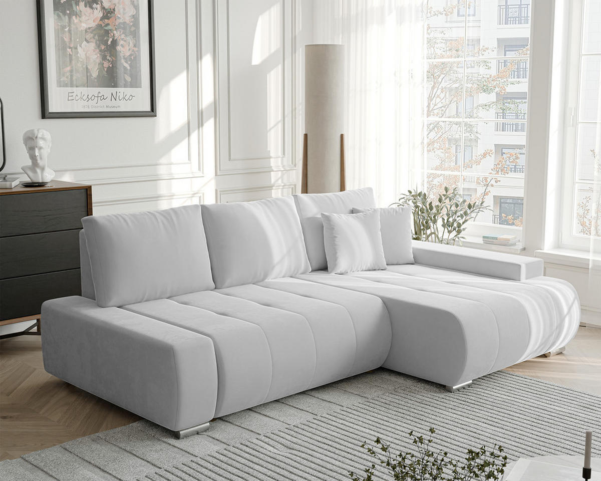 ECKSOFA NIKO Rechts, mit Schlaffunktion und Bettkasten, Hellgrau - Hellgrau, Textil (227/153cm) - Idohome