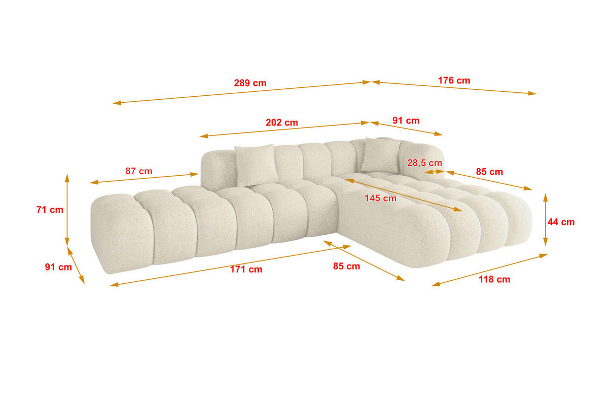 ROHOVÁ SEDACÍ SOUPRAVA s otomanem vpravo OLEA-L2 – 289 × 176 × 71 cm krémová - černá/krémová, kompozitní dřevo/textil (289/176cm)