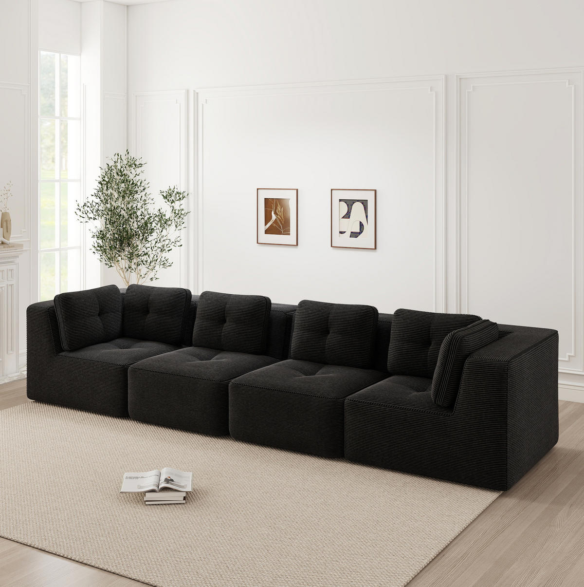 ECKSOFA 386/104/69 cm schwarz aus Cord mit tiefer Sitzfläche und modularem Design - Schwarz, Textil (104/386cm) - OKWISH