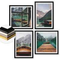 WANDBILDER 4er-Set - 50x50 cm & 40x60 cm Schwarzer Rahmen - Berglandschaften, Ferienhäuser, Boote - Schwarz, Kunststoff (50/50cm) - ArtPrintCave