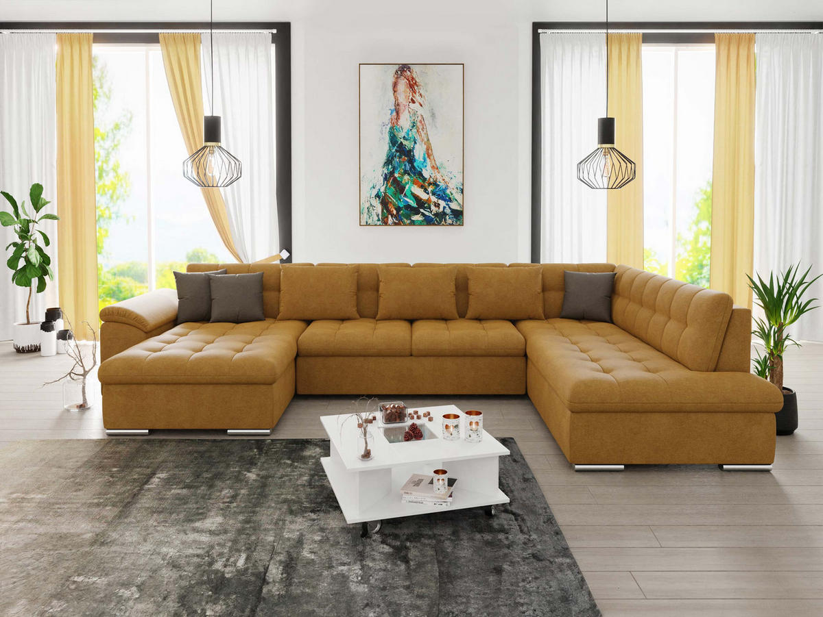 WOHNLANDSCHAFT Niko Bis, Seite: Links - Gelb, Holz/Textil (348/76/205cm) - MIRJAN24