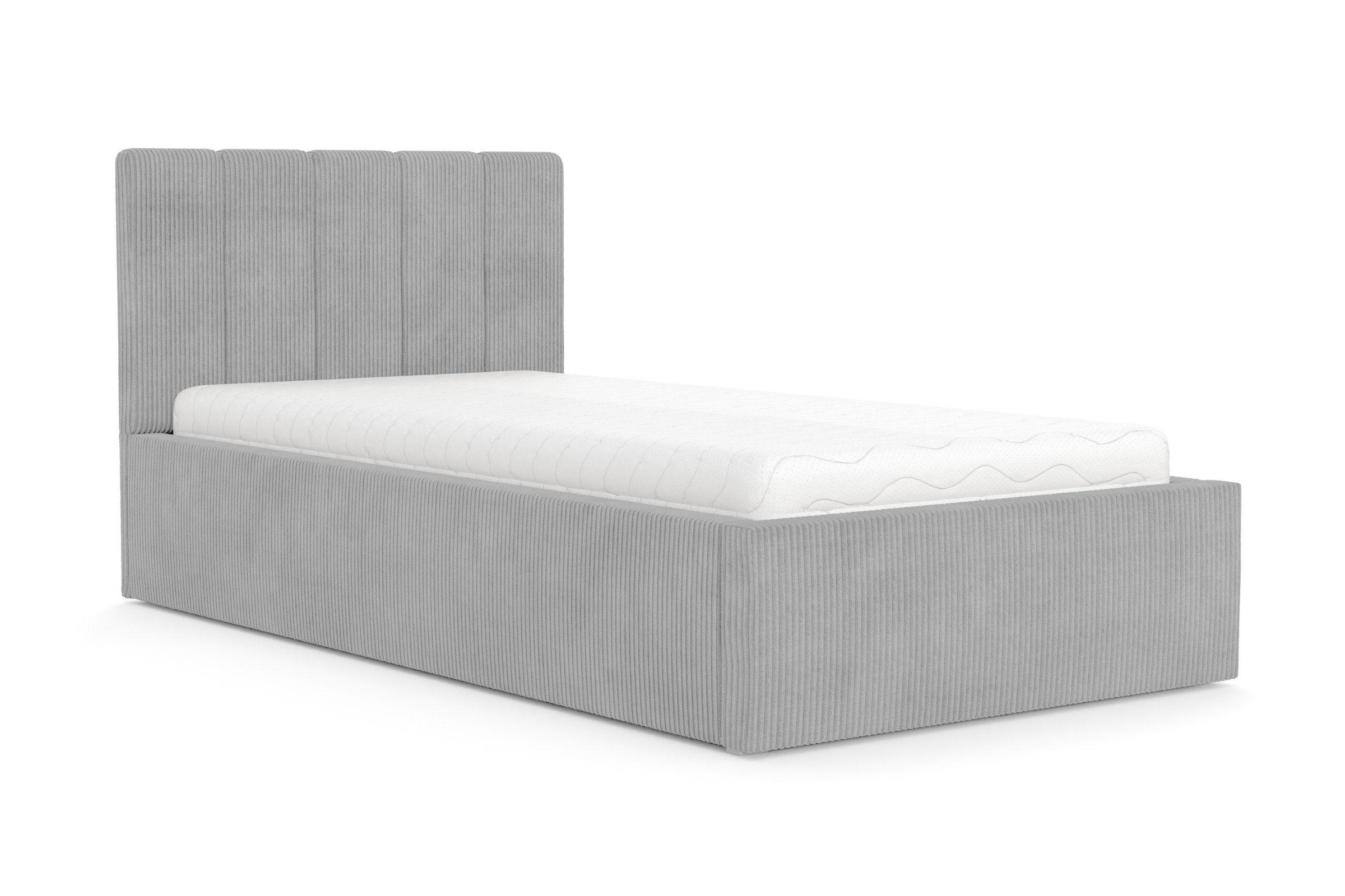 POLSTERBETT BELLA 140/200 cm in Cord Hellgrau - Hellgrau, Holz/Holzwerkstoff (140/200cm) - Deine Möbel 24