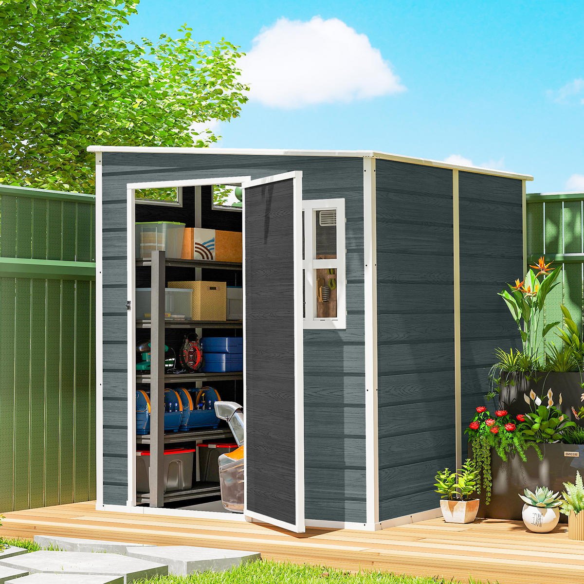 GERÄTESCHUPPEN Kunststoff Aluminium Grau - Grau, Kunststoff (182/196/182cm) - Outsunny