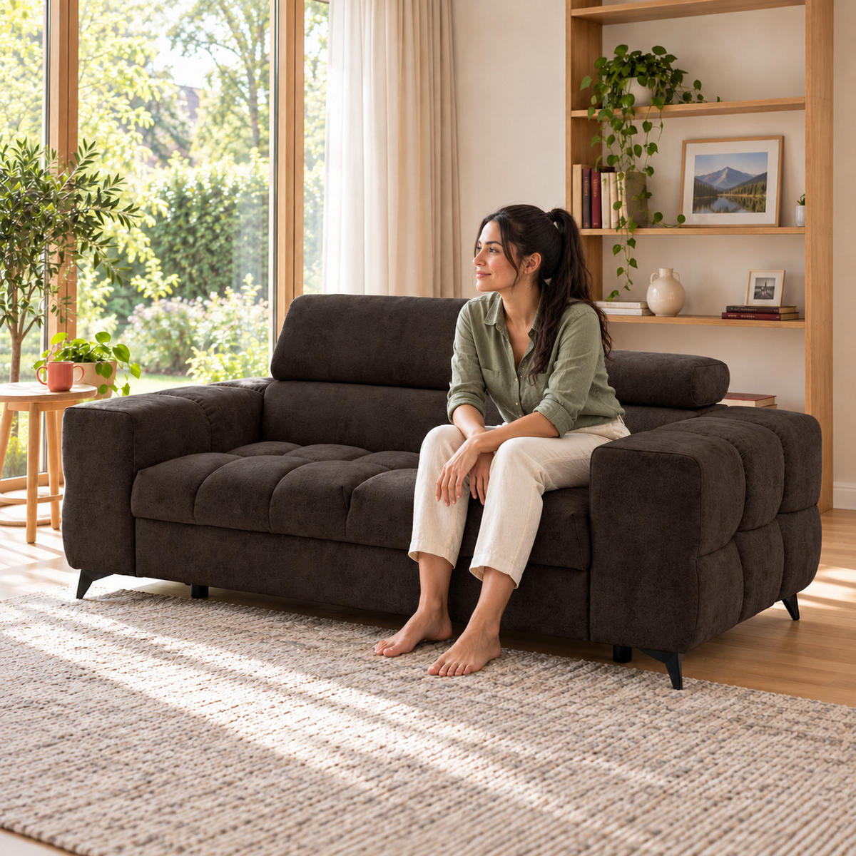 2-SITZER Sofa PUDDING 209 cm Velours Dunkelbraun - Dunkelbraun/Schwarz, Holz/Textil (209/93/100cm) - Muffo