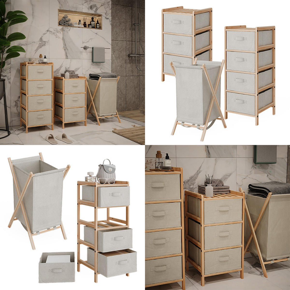 BADMÖBEL-SET Bruno Beige 3 Teile - Beige/Naturfarben, Holzwerkstoff (34.5/86/36.5cm) - Vicco