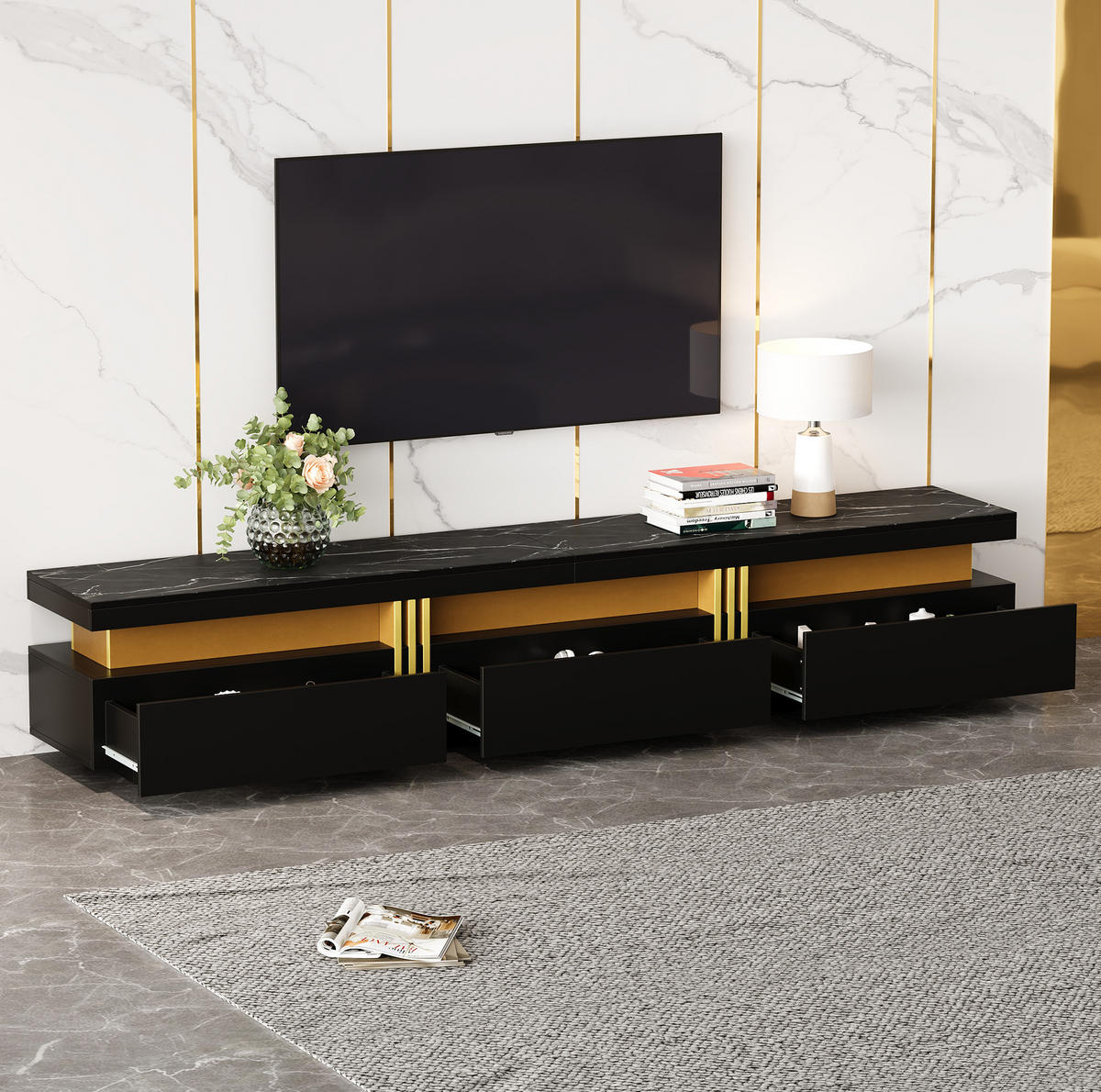 TV-ELEMENT mit 3 Schubladen 200 x 40 x 42 cm Schwarz - Schwarz, Holzwerkstoff (40/42/200cm) - Beauniv
