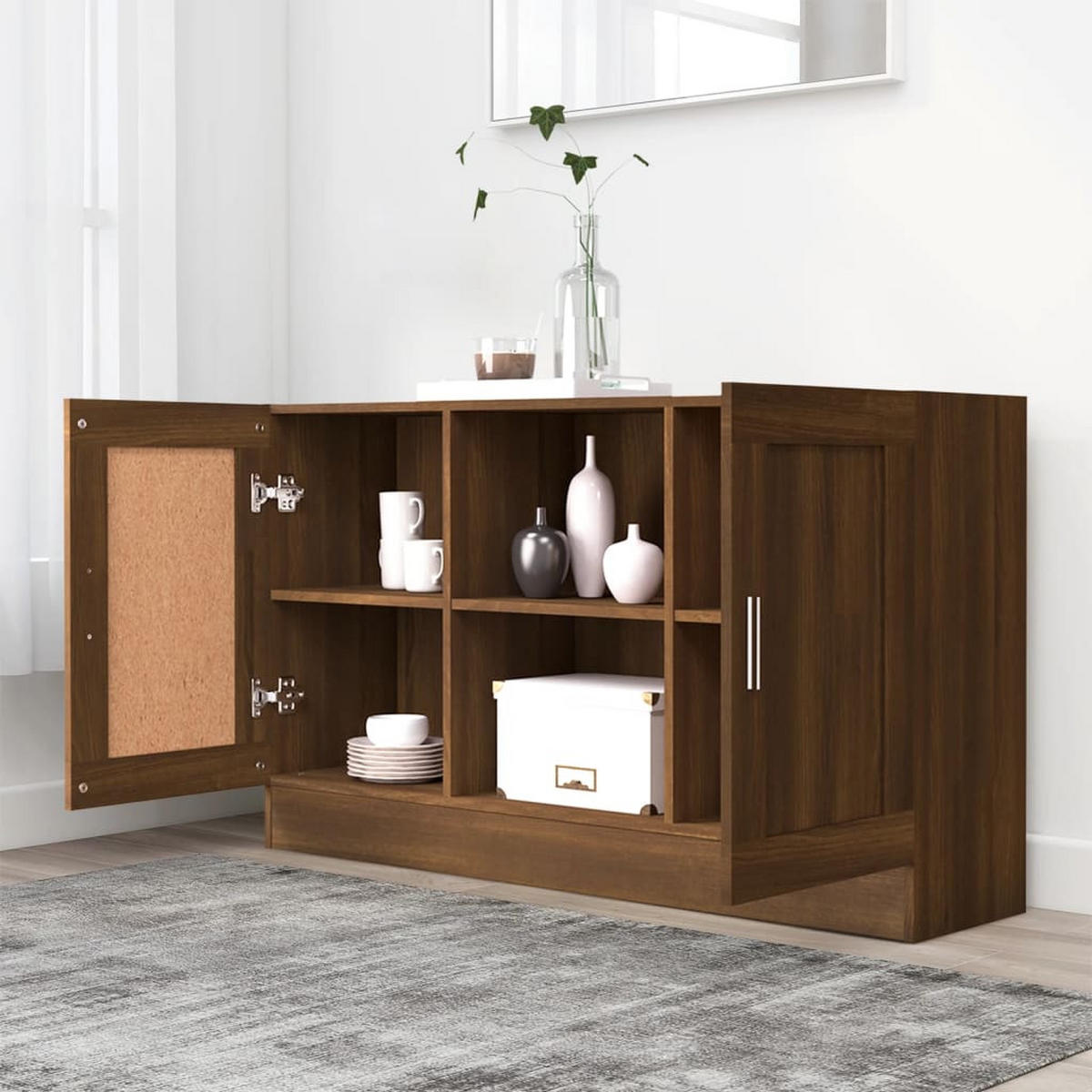 SIDEBOARD mit 2 Fächern, 2 Türen 120/30,5/70 cm aus Holzwerkstoff Braun Eichen-Optik Dekor - Dunkelbraun/Grau, Holz/Metall (120/70/30.5cm) - vidaXL