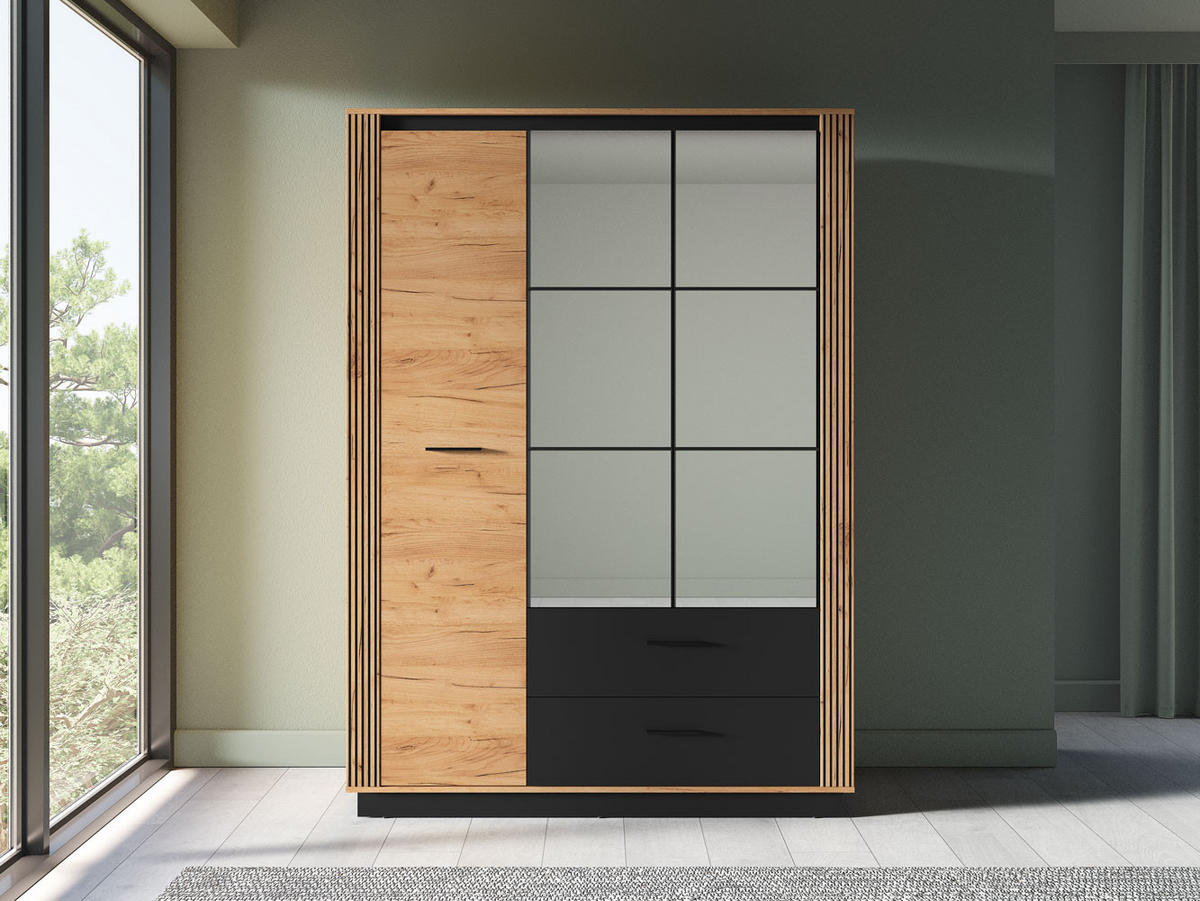 KLEIDERSCHRANK Urso Gold Craft Eiche / Schwarz 150 / 58 / 210 cm - Eichefarben/Schwarz, Holz/Holzwerkstoff (150/210/58cm) - Feldmann-Wohnen