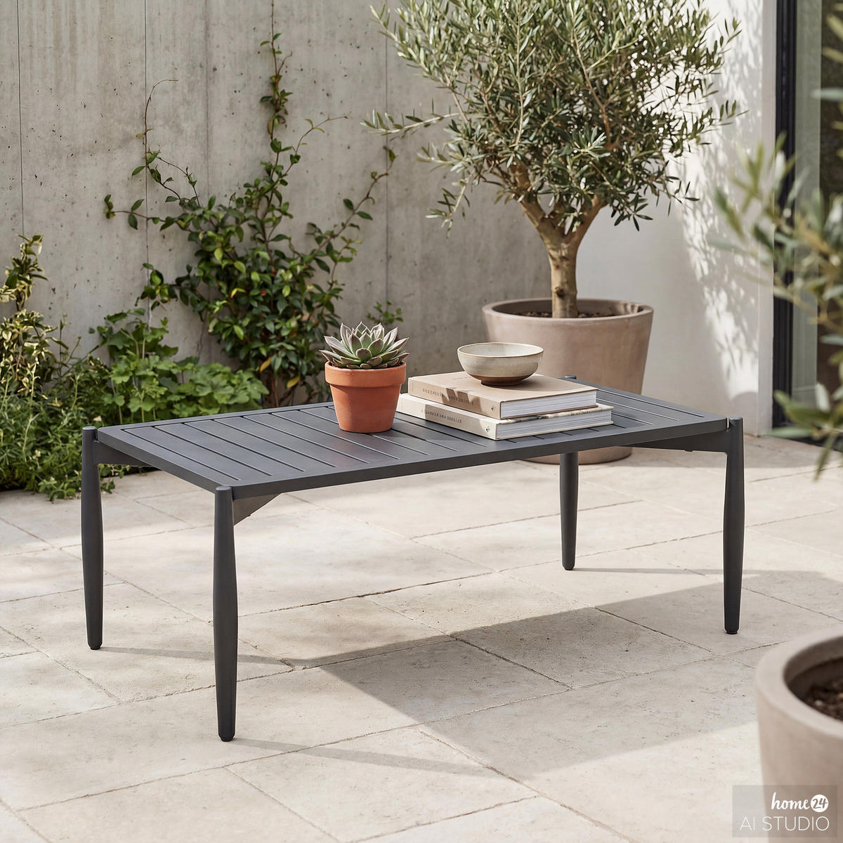 LOUNGESET - 4-teilig - Aluminium / Polyester - Grau / Anthrazit - Anthrazit, Textil/Metall (1/1/1cm) - home24
