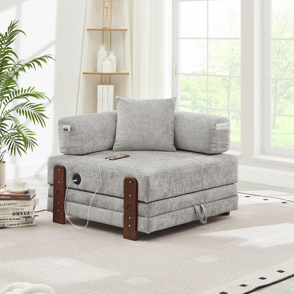 SCHLAFSOFA DE-35099 mit USB und Stauraum Hellgrau - Hellgrau, Textil (170.5/48/84cm) - ComfortXL