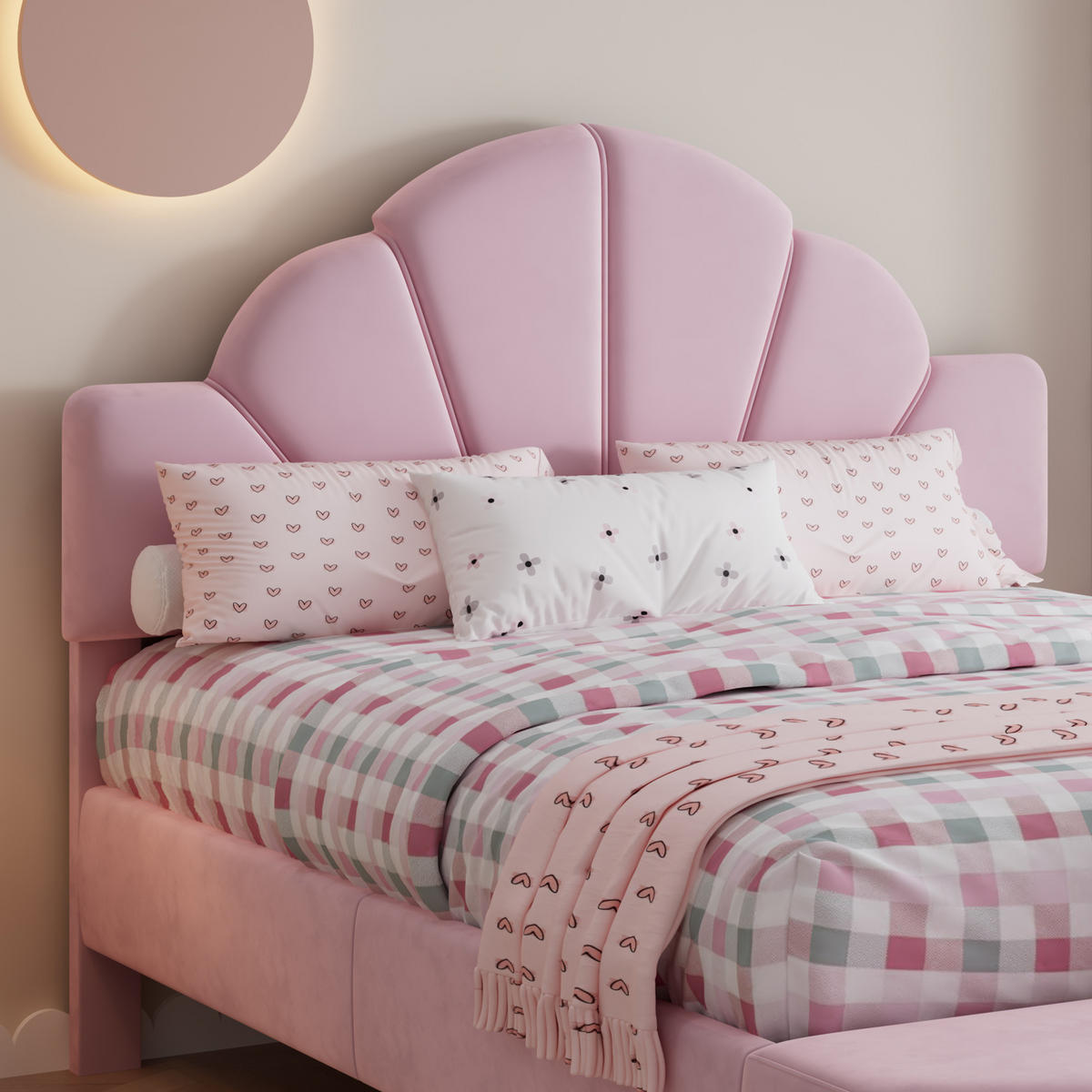 POLSTERBETT 140/200 cm Rosa mit Samtkopfteil und Bettbank - Rosa, Textil (140/200cm) - OKWISH