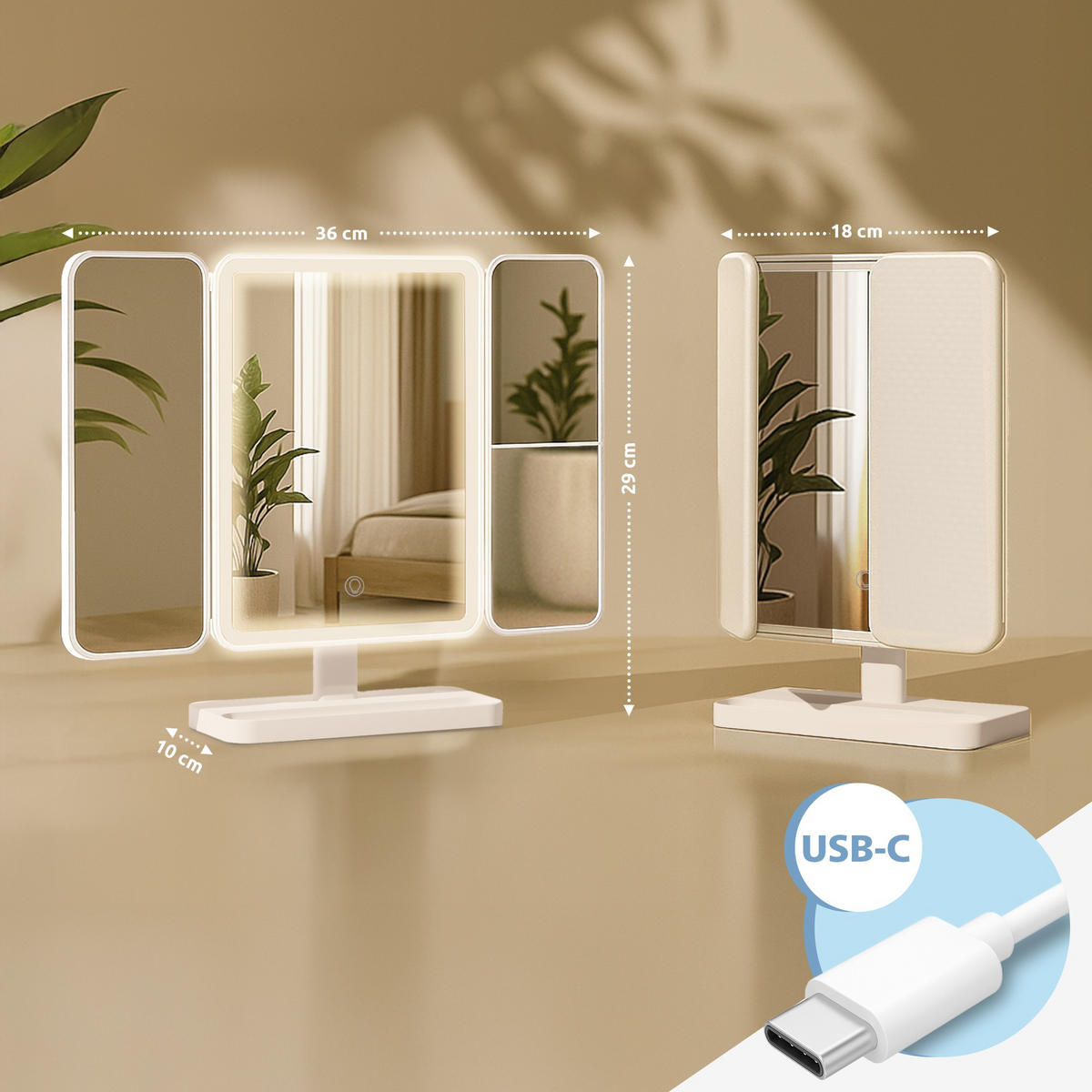 SCHMINKSPIEGEL eckig 18/10/29 cm Kunststoff Weiß - Weiß, Kunststoff (18/29/10cm) - CLP