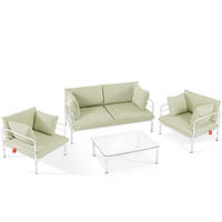GARTENMÖBELSET RAMBE 4-tlg. 1x Tisch 2x Sessel 1x Sofa 2-Sitzer, mit Kissen, LOFT-STIL, Weiß - Weiß/Hellgrün, Glas/Textil - KONSIMO®