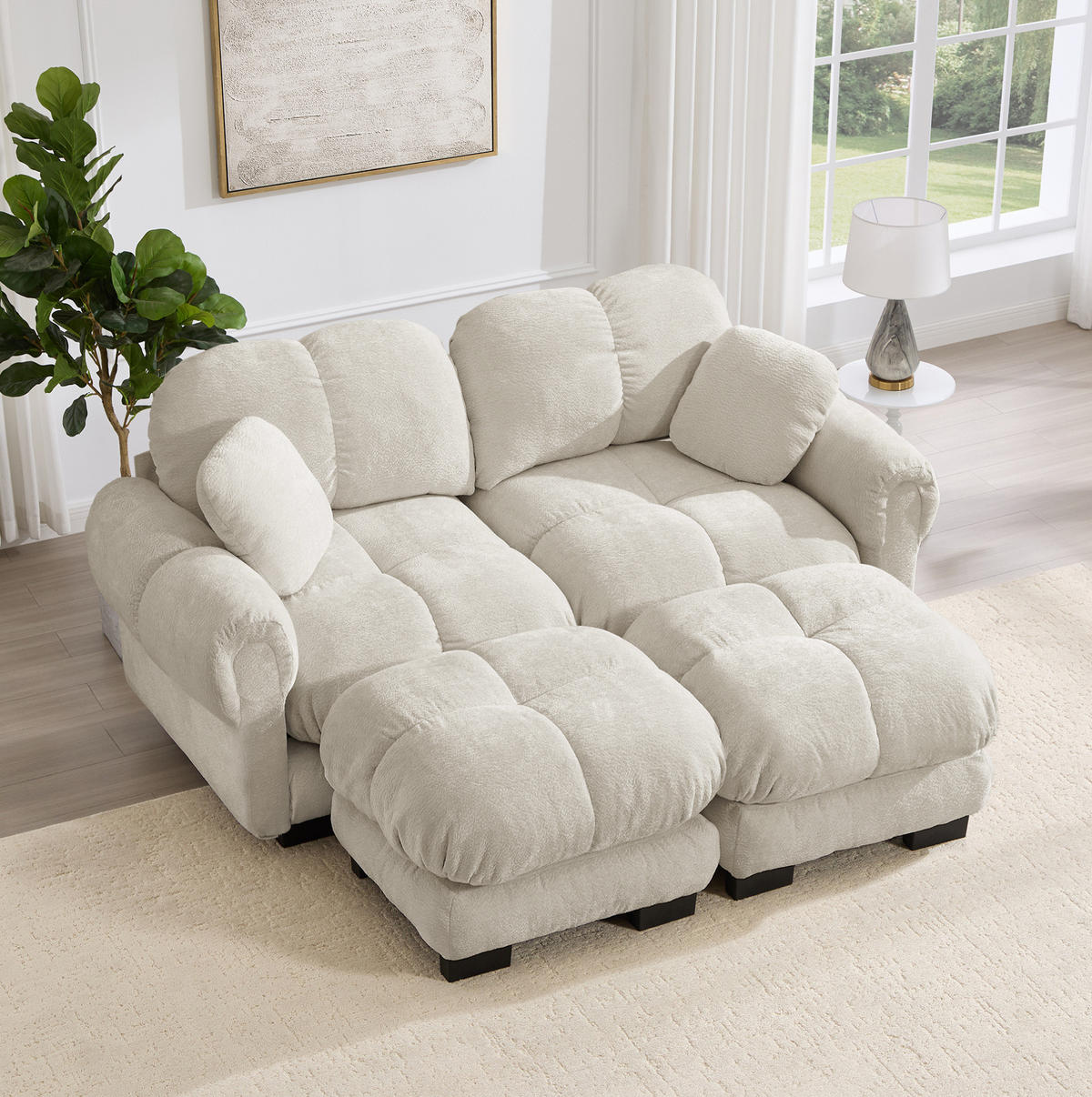 SOFA modular in U-Form Chenille Light Khaki - Hellbraun, Holz (149/90/190.1cm) - Meubliv