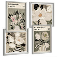 BILDER SET 4er Set - 50x50 cm & 40x60 cm Silberner Rahmen - Retro-Blumenmuster aus verschiedenen Städten - Silberfarben, Kunststoff (50/50cm) - TULUP