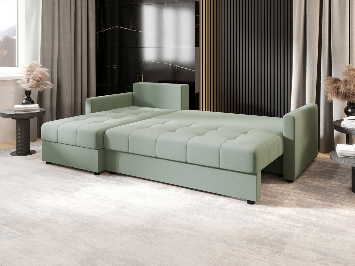 ECKSOFA MOS L BIS Cosmic 16 Links mit Schlaffunktion - Hellgrün, Textil (220/143cm) - Bedante