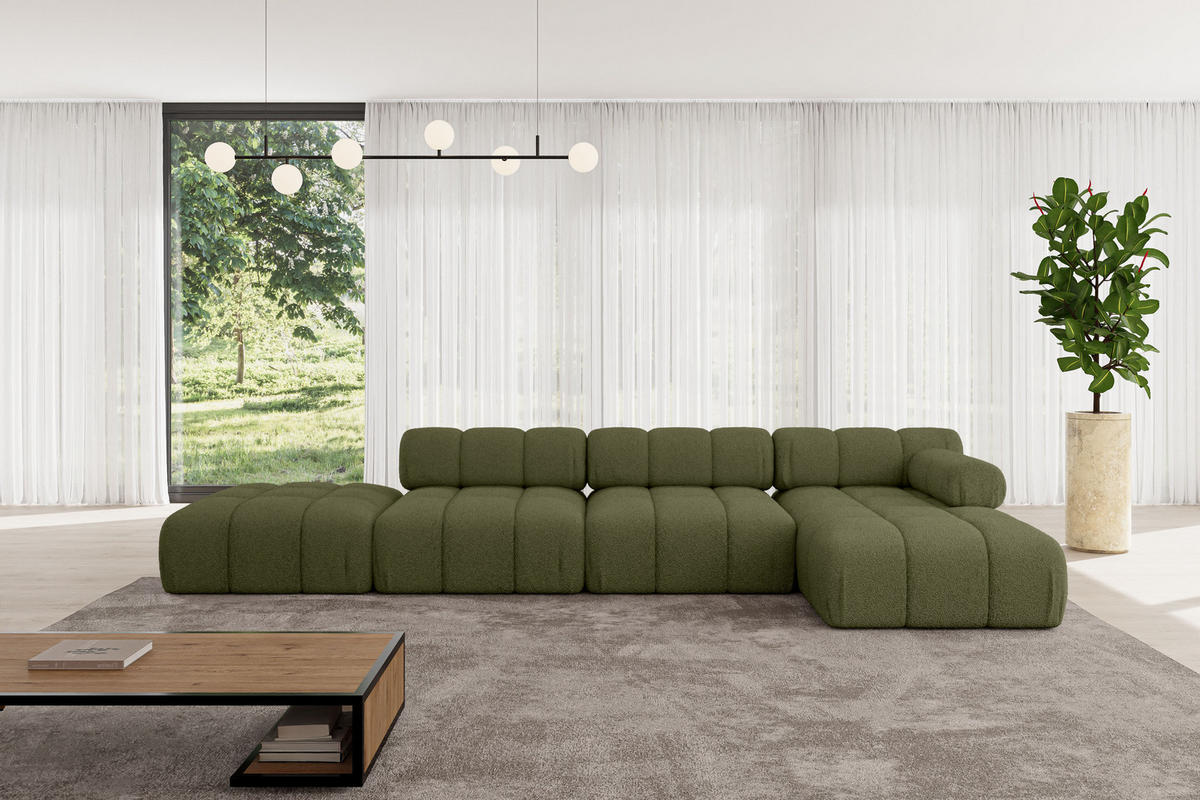ECKSOFA modulares Sofa Lizur-L2 - 380x160x70 cm Grün Bouclé - Grün, Holzwerkstoff/Textil (380/160cm) - ALTDECOR