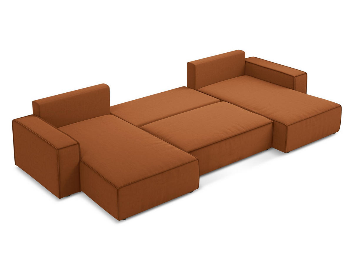 WOHNLANDSCHAFT Samt Stoff Orange - Terra cotta/Schwarz, Kunststoff/Textil (398/82/185cm) - Makamii