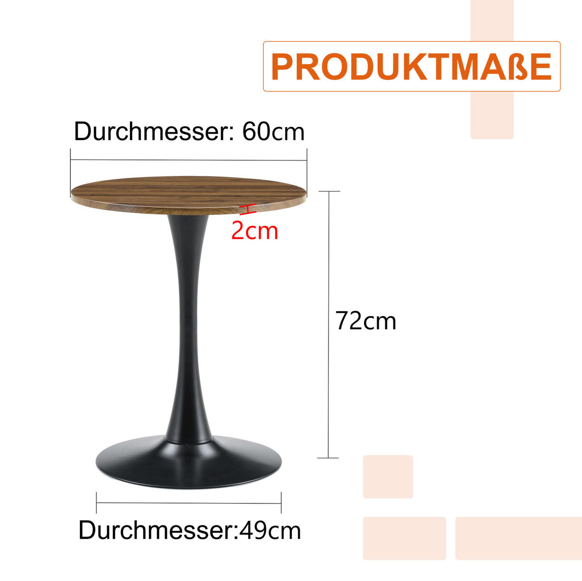 BEISTELLTISCH 60/72 cm Schwarz/Walnuss aus MDF und Metall - Schwarz, Holzwerkstoff (60/60/72cm) - OKMYHOME