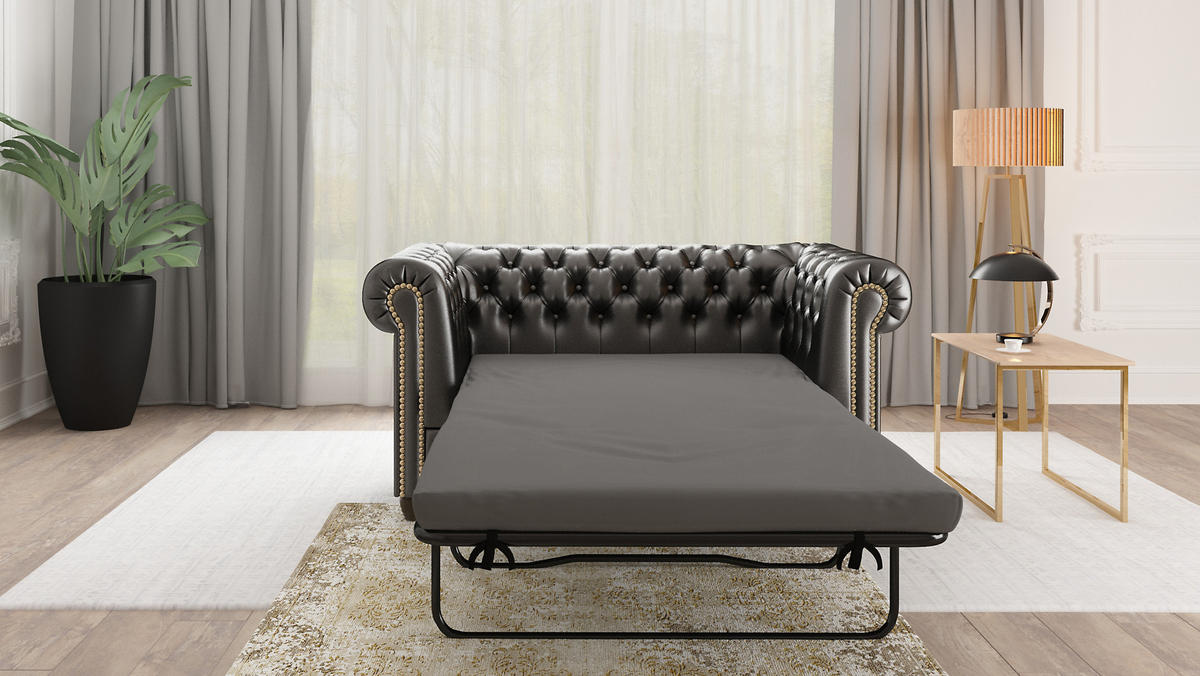 CHESTERFIELD-SOFA 2-sitzer mit Schlaffunktion Morin Schwarz vegan Leder - Schwarz/Braun, Holz/Textil (148/72/86cm) - S-Style Möbel