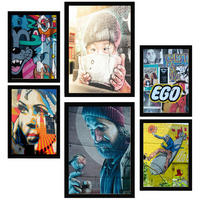 POSTER Set Mit 6 Bunte Graffiti Straßenkunst Schablone A3 & A4 Schwarzer Rahmen - Schwarz, Papier (29/3cm) - Nacnic