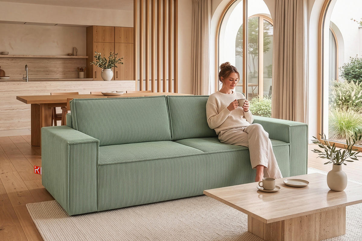 3-SITZER-SCHLAFSOFA NAPI in Pet Friendly Cord-Stoff, mintfarben - Schwarz/Mintgrün, Textil (244/89/101cm) - KONSIMO®