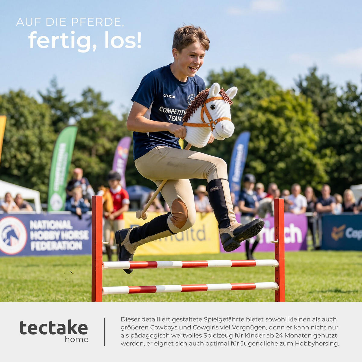 STECKENPFERD , Gesamtlänge 130 cm, weiß - Weiß, Textil (24/26cm) - tectake