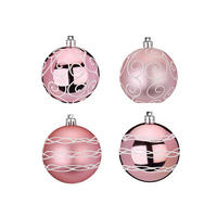 LAALU CHRISTBAUMKUGEL-SET 4 Ornamenten: Dekorationen rund rosa mit Dekor-Mix 8 cm - Rosa, Kunststoff (0.01/1/0.01cm) - LAALU