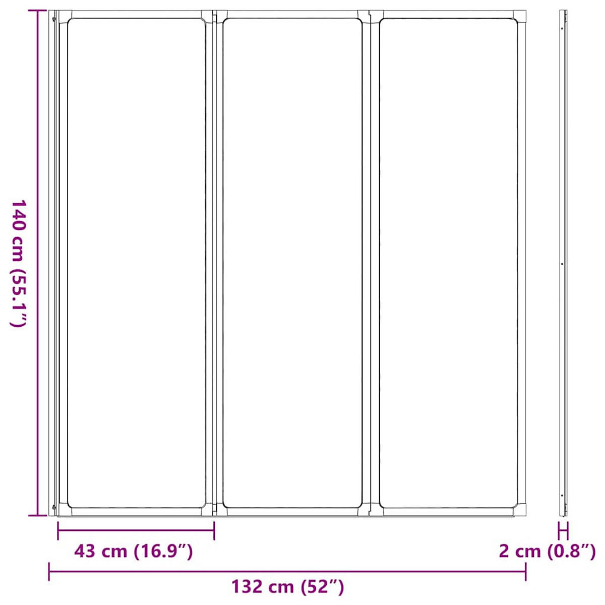 DUSCHWAND 141/132 Cm 3 Paneele Faltbar - Weiß, Kunststoff (2/132cm) - vidaXL
