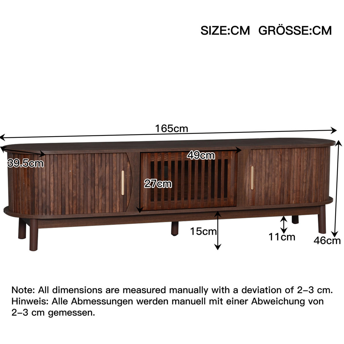 LOWBOARD 165/39,5/46 cm in Braun mit Schiebetüren und Klapptür - Braun, Holzwerkstoff (165/46/39.5cm) - Flora Grace