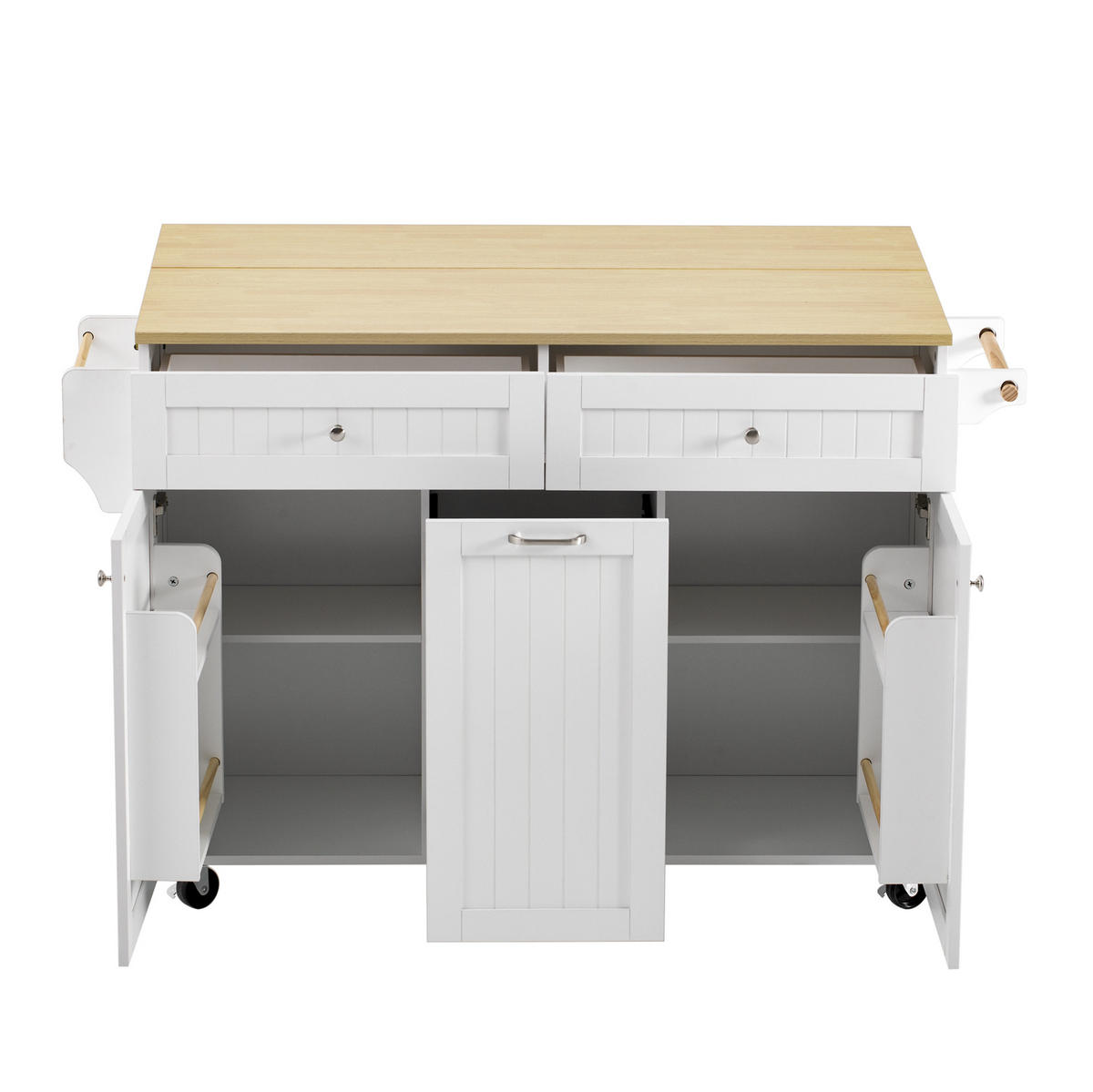 KÜCHENINSEL 140/92/40-70 cm Weiß/Natur aus MDF mit ausziehbarer Arbeitsplatte - Weiß, Holzwerkstoff (40/92/140cm) - OKMYHOME