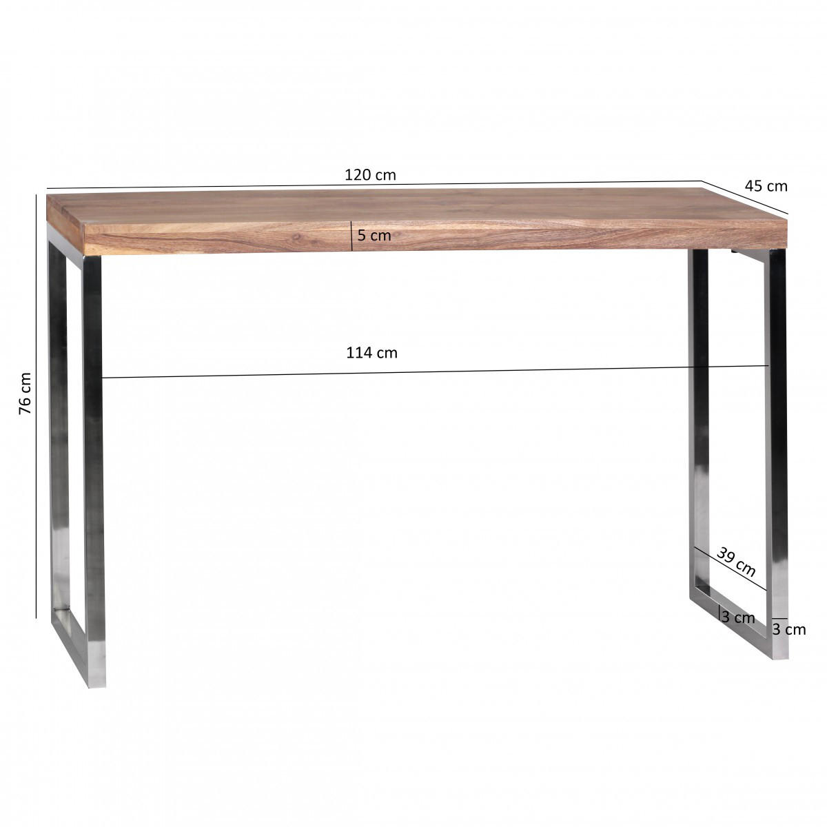 KONSOLENTISCH Massivholz Chromgestell Handgefertigt ISEN, Beige 120x45x77 cm - Beige/Silberfarben, Holz/Metall (45/120/77cm) - KADIMA DESIGN