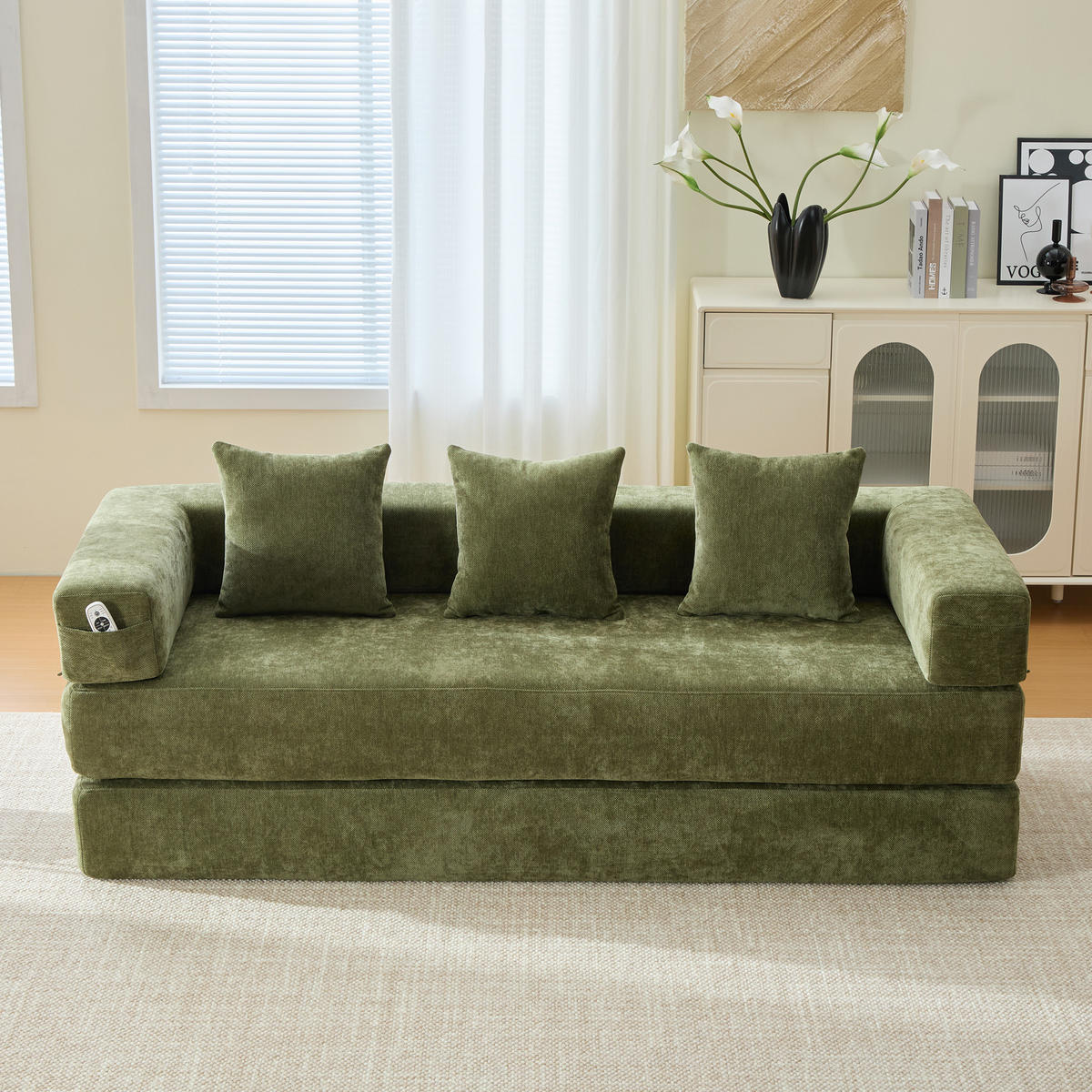 SCHLAFSOFA 198/79/60 cm Grün mit Aufbewahrungstaschen - Grün, Textil (198/60/79cm) - Oxeza