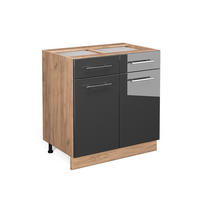 KÜCHENUNTERSCHRANK Fame-Line Anthrazit Hochglanz 80 cm mit Schubladen ohne AP - Honigeiche/Schwarz Hochglanz, Holzwerkstoff (80/82/51.6cm) - Vicco