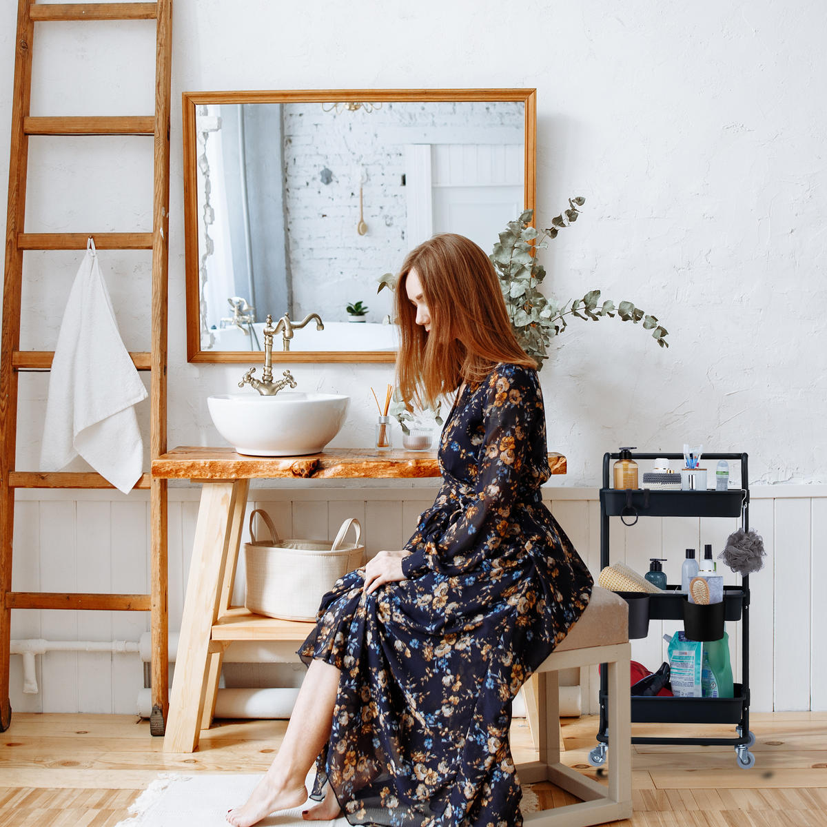 ROLLWAGEN - Schwarz, Kunststoff/Textil (38/86/39cm) - Relaxdays