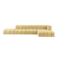 ECKSOFA Modulares In L-Form Mit Hocker, Velvet-Stoff Riviera, Buttergelb, Rechts, GRAND - Hellgelb, Holz (386/179cm) - Kaiser Möbel