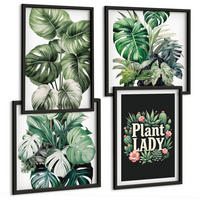 BILDER SET 4er Set - 50x50 cm & 40x60 cm Schwarzer Rahmen - Tropische Pflanzen, Pflanzenliebhaberin - Schwarz, Kunststoff (50/50cm) - TULUP