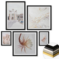 WANDBILDER 5er-Set - 50x50 cm & 20x30 cm & 40x60 cm Schwarzer Rahmen - Grasfelder in Braun- und Beigetönen - Schwarz, Kunststoff (40/60cm) - ArtPrintCave