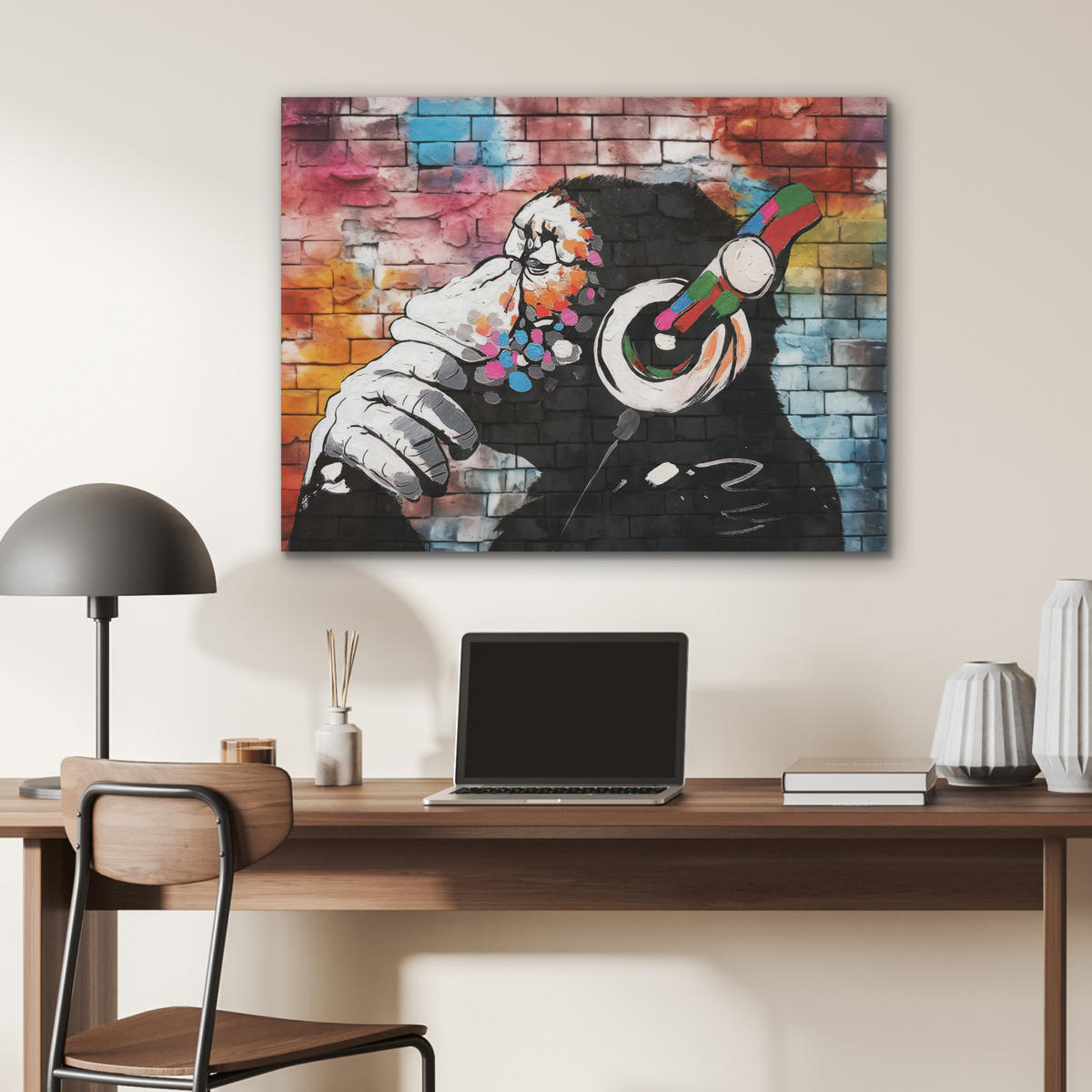 AKUSTIKPANEEL Affe - Graffiti - Musik 80x60 cm - Multicolor, Textil (80/0.9/60cm) - MuchoWow
