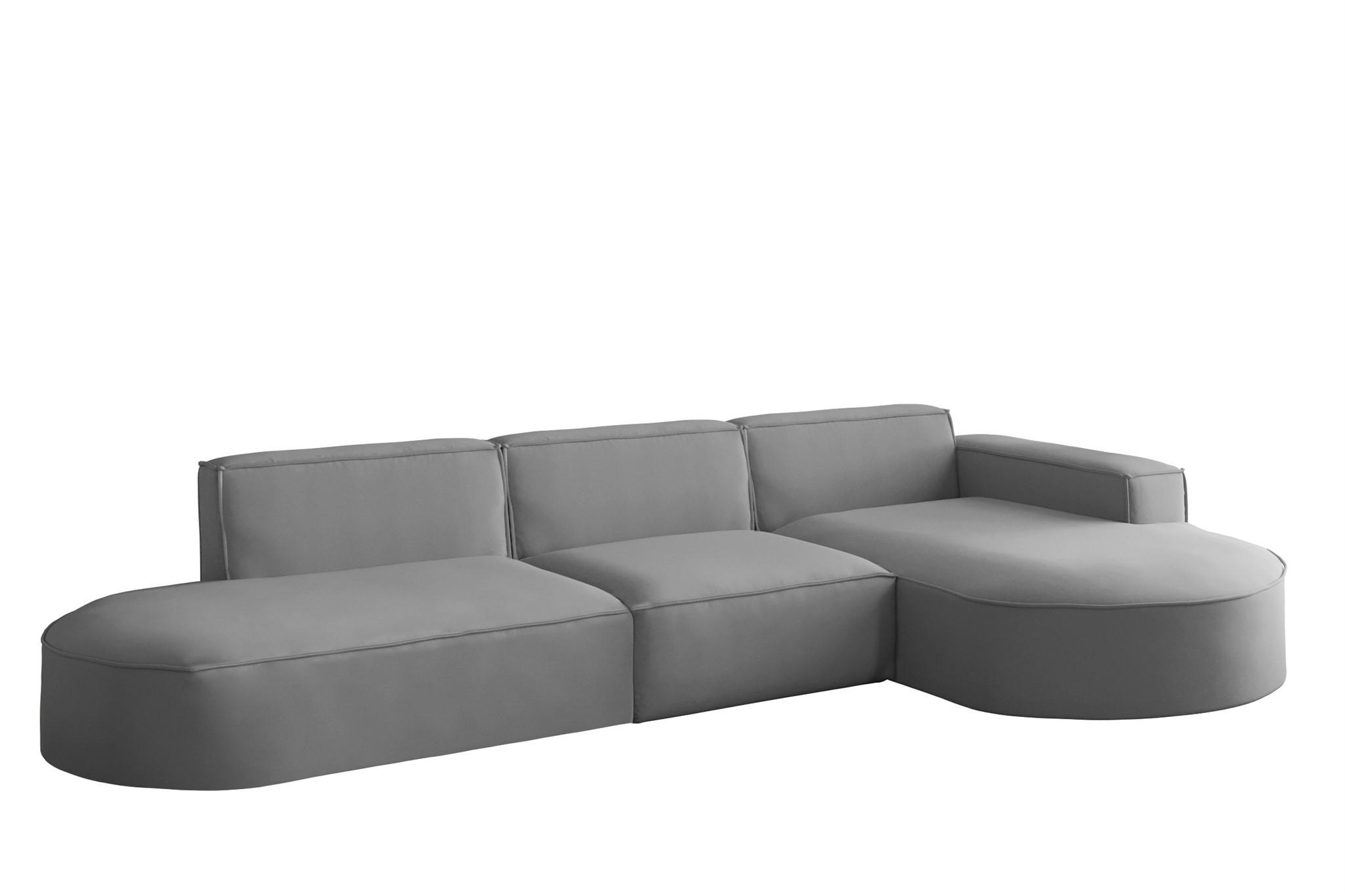 ECKSOFA Ottomane Palma Opera Velvet - Grau, Holzwerkstoff/Textil (296/165cm) - Fun Möbel