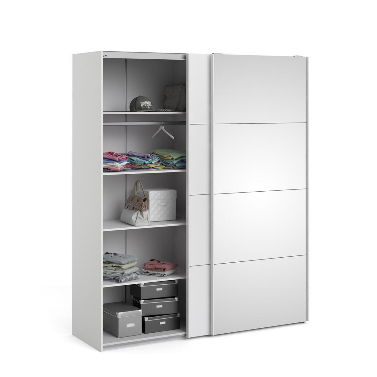 SCHWEBETÜRENSCHRANK weiß hochglanz - Weiß, Holzwerkstoff (183/221/61cm) - ebuy24