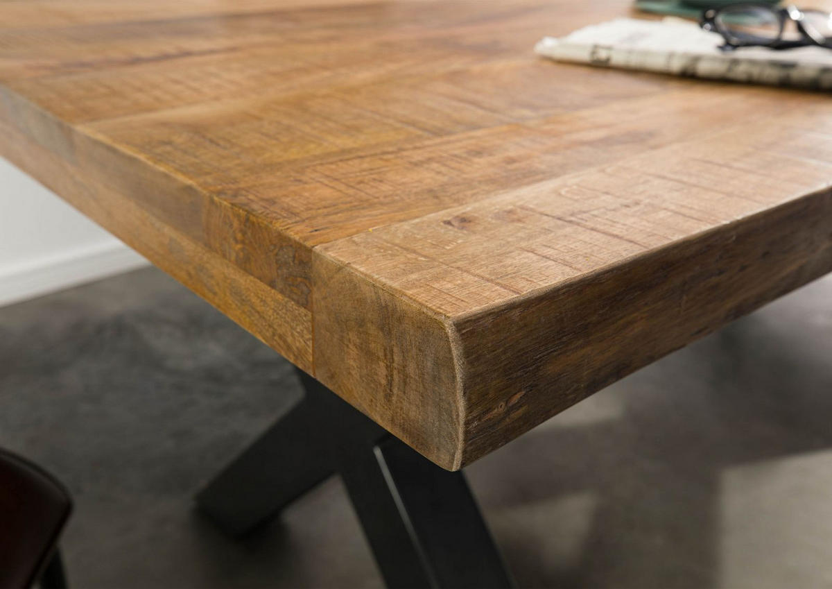 BAUMTISCH Mango 240x100x77 natur lackiert / X-Beine anthrazit glänzend FREEFORM 5 - Braun, Holz (100/240/77cm) - Massivmoebel24