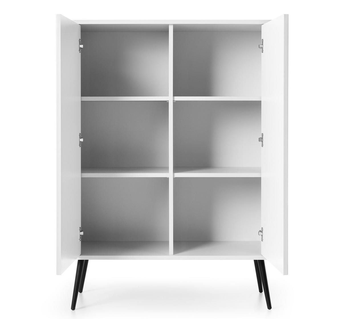 HIGHBOARD Salvia 2T Weiß, Schwarz 103/129/39 cm – mit geriffelten Fronten und hohen Beinen - Schwarz/Weiß, Holzwerkstoff/Metall (103/129/39cm) - AX Living