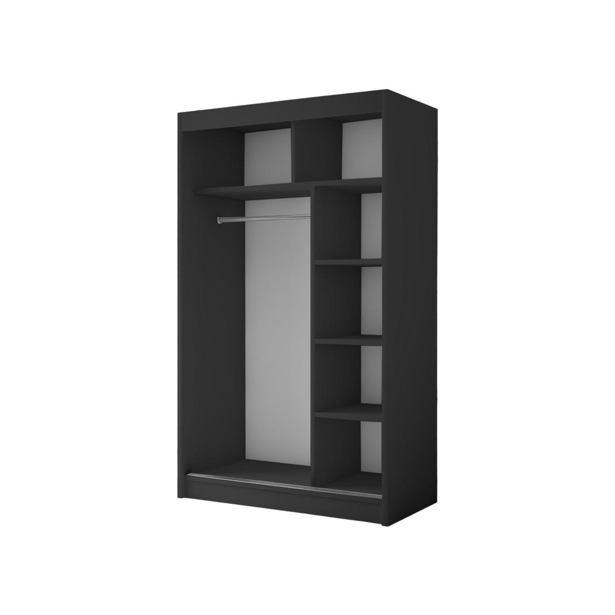 SCHWEBETÜRENSCHRANK Lili 120 cm mit Lamellen 2-türig, schwarz, Lamelle wotan - Eiche Wotan/Schwarz, Kunststoff (120/215/61cm) - Margaret Hadas24
